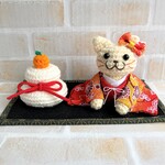 お正月☆2021～新年のご挨拶猫さんセット【白猫・赤い着物】
