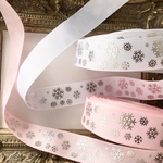 【2m♡お選びください☆幅２3mm】シルバー雪の結晶柄❄️2色⭐️片面プリントグログランリボン⭐️クリスマスにも♡お洋服♡小物やヘアリボンアクセサリー作りにも♡