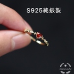 S925純銀製  繊細　ルビー色　ハート　ストーン　ピンキーリング K18　指輪　リング　