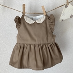 ぽぽちゃん服　白い襟のベージュワンピース