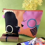 カラフルアフロガール柄 化粧ポーチ マスク入れ など プチギフト  マチ付き 可愛い ファスナーポーチ