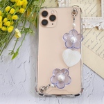 118. キーリングハンガー　スマホケース　iPhoneケース　ストラップ　全機種　スマホチェーン　スマホリング　キーリング　キーリングチェーン　フラワー　花　ハート　ブルー　手染め