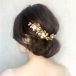 VH25　小枝 ビジューウェディング　 ブライダル　ナチュラル リーフ　ヘアアクセサリー 髪飾り ヘッドドレス ヘッドアクセ ゴールド 結婚式