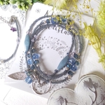 2トーン✧メガネチェーン&メガネホルダー✧スターダスト✧リーフチャーム✧グラスコード✧ ペールブルー 