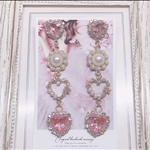 【大人気♡再販】クリスタルピンク4連ハートパールピアス♡イヤリング