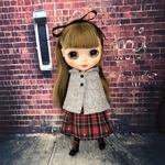 あったかケープのお洋服セット（グレー✖️赤系）
