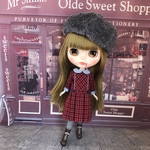 Fチェック・プリーツワンピースセット（赤）