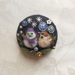 (Lサイズ)すずめと雪だるまのブローチ