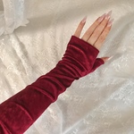 ベロアのロングハーフミトン(臙脂色Mサイズ)