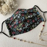  NEW⭐マスクストラップ付き　プリーツマスク【フラワー】赤（ノーズワイヤー、フィルターポケット付きマスク　不織布マスクカバーにも　ギフトマスク）