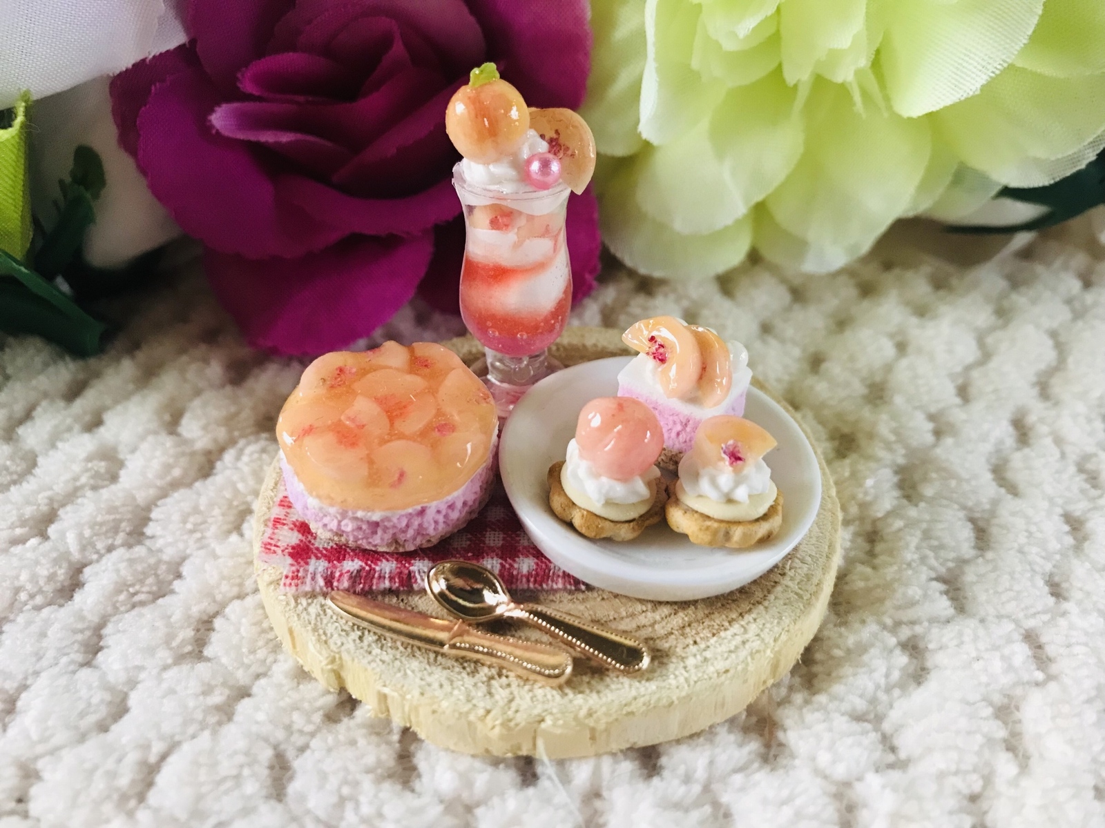 ミニチュア 桃スイーツセット タルト パフェ ケーキ - KUROMI-0201'S