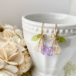 ガラスのチューリップの花束ピアス（イヤリング ）パープル×イエロー💐