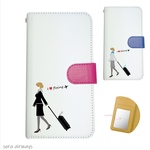 【デザイン選択可♥】ミラー付き ベージュ手帳型 飛行機 スマホケース iPhone Galaxy Xperia ほぼ 全機種対応