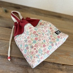 　【はんぱもの祭り】　コットンリネンのお花 ・ 持ち手付き体操着袋  ・Ⅿ　旧カラー/ 赤