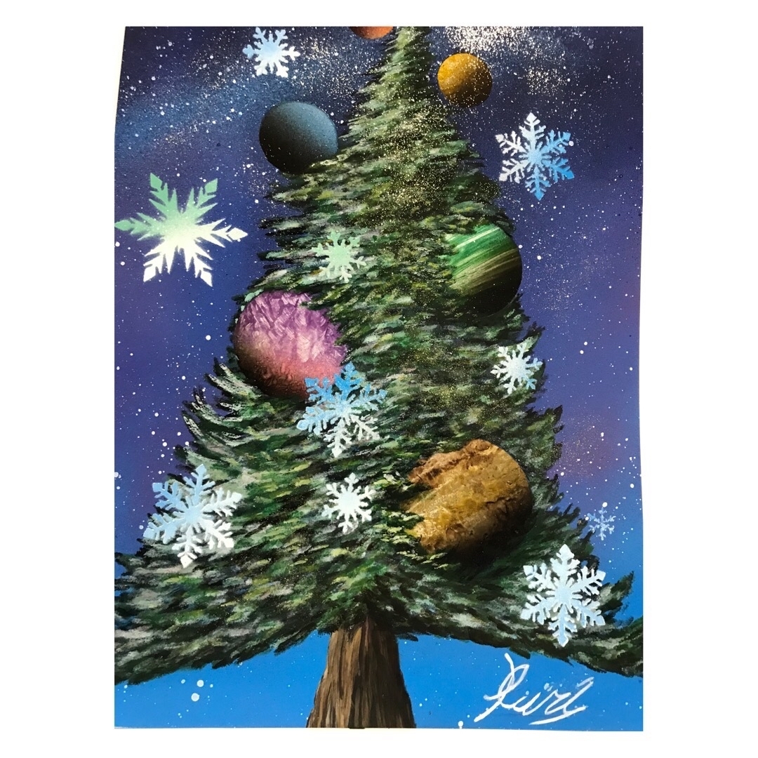 スプレーアート　もみの木　未使用　絵画　オシャレ　クリスマス スプレーアート もみの木 未使用 絵画 オシャレ クリスマス スプレー