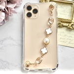 【リニューアル】36. キーリングハンガー　スマホケース　iPhoneケース　ストラップ　全機種　スマホチェーン　スマホリング　クローバー　ゆめかわ　パール　