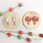 ころんとかわいい♡紅白水引ピアスorイヤリング/お花/コットンパール/ウェディング/和装/着物/白無垢/クリスマス/結婚式前撮り/結婚式二次会/成人式/卒業式/七五三