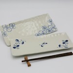長皿ペア（花ゆらり＆藍小町）磁器　84-100