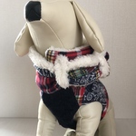 秋冬用　犬猫ハーネス  ネル生地パッチワーク（表起毛）×デニム　🧣マフラーオプション（1000円）