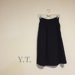 Black リネン タックギャザー スカート