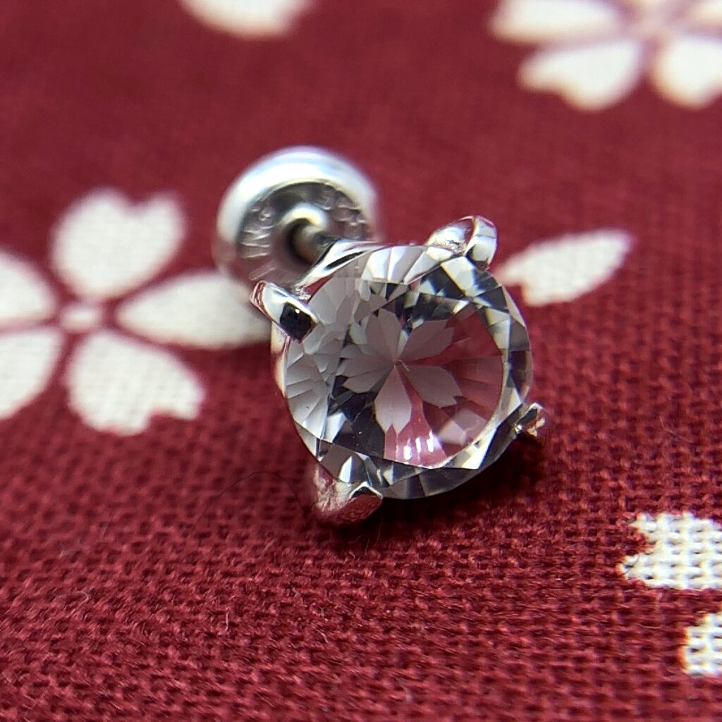 さくらインカット ピアス 水晶/シルバー925 片耳用/セカンドピアス
