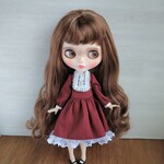 539.レースのヨークのクラシカルワンピース・ワインレッド ※ブライスアウトフィット