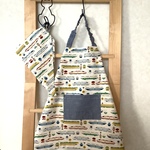 【在庫限り】【120】電車・新幹線☆キッズ 子供 エプロン＆三角巾＆巾着袋