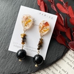 【SALE】ドライフラワー×タイガーアイ  ピアス  ドライフラワー ピアス