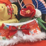うさぎ♡お正月＊和柄ケープ♡朱色花柄・リボン
