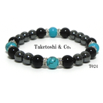 black & blue ターコイズ オニキス ヘマタイト  天然石ブレスレッ ト【T024】