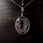 ヴィンテージ インタリオガラス40×30mm 小鳥・花・枝葉 Glass Intaglio