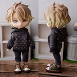 フード小パーカーとパンツのセット　グレー絞り風柄（ねんどろいどどーるオビツ11ボディ共有サイズ）