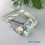 レアカラーSwarovski 14mmオクタゴンピアス〜クリスタルブルーオーロラ