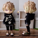 フード小パーカーとパンツのセット　夜桜（ねんどろいどどーるオビツ11ボディ共有サイズ）