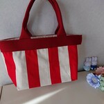 激安　再値下げ⛵マリン　赤　トートバッグ　A4サイズ対応　トートバッグ （Lサイズ)　ストライプ　８号帆布