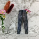 ブライス人形・リカちゃん人形のハンドメイド洋服＊チェック柄ウール生地のパンツ（グレー）