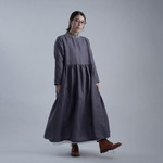 【wafu お試し品】Linen Dress 雅亜麻 ドレス/墨色(すみいろ) a022b-smi1