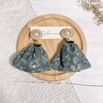 『インド刺繍リボンのイヤリング』くすみブルー アンティーク調