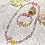 ✨セール✨ピンク系宝石風お星様ネックレス　ブレスレット　リング　3点セット　子供用