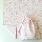 40×60 ユニコーン柄 ランチョンマット 大判*巾着袋セット パステル ピンク  女の子 コップ袋 給食 小学校 音楽