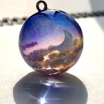 28㎜　冬の月の舟　雲レジンキーホルダー