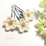 ⑥ふっくらな梅の花（３本セット）★つまみ細工☆着物☆浴衣☆七五三☆成人式☆卒業式☆和装