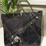 デニム柄 ポーチ 大