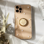 全機種対応　✳︎ホワイトブーケのスマホケース✳︎ iPhoneケース　リング付き　リング　ドライフラワー　かすみ草　Android 花　ゴールド　かわいい　送料無料　白　iPhone13 パール
