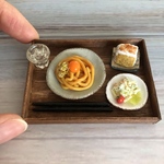 伊勢うどん定食　マカロニサラダ　キャラメルシフォンケーキ　ミニチュアフード