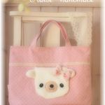 ふわふわくまさんポケット付き*　レッスンバック*　おけいこバック　ピンク