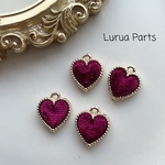 4pcs レッド☆ベロアミニハートチャーム
