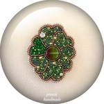 Green Heart Flower グリーンハートフラワー　ビーズ刺繍ブローチ