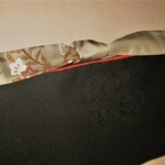 帯揚のような正絹仮紐・老竹色地に金彩柄  4×157cm オリジナル品・半幅帯の帯揚げ