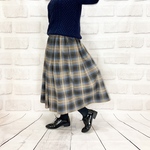 大人可愛いt＊裏地つき！播州織起毛綿キャメル系&柔らかブルーのチェックスカート[1824]k1